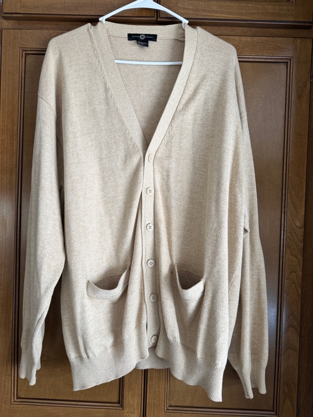 Vintage Cotton Traders Mens Cardigan Sweater Large 100% Cotton Tan
